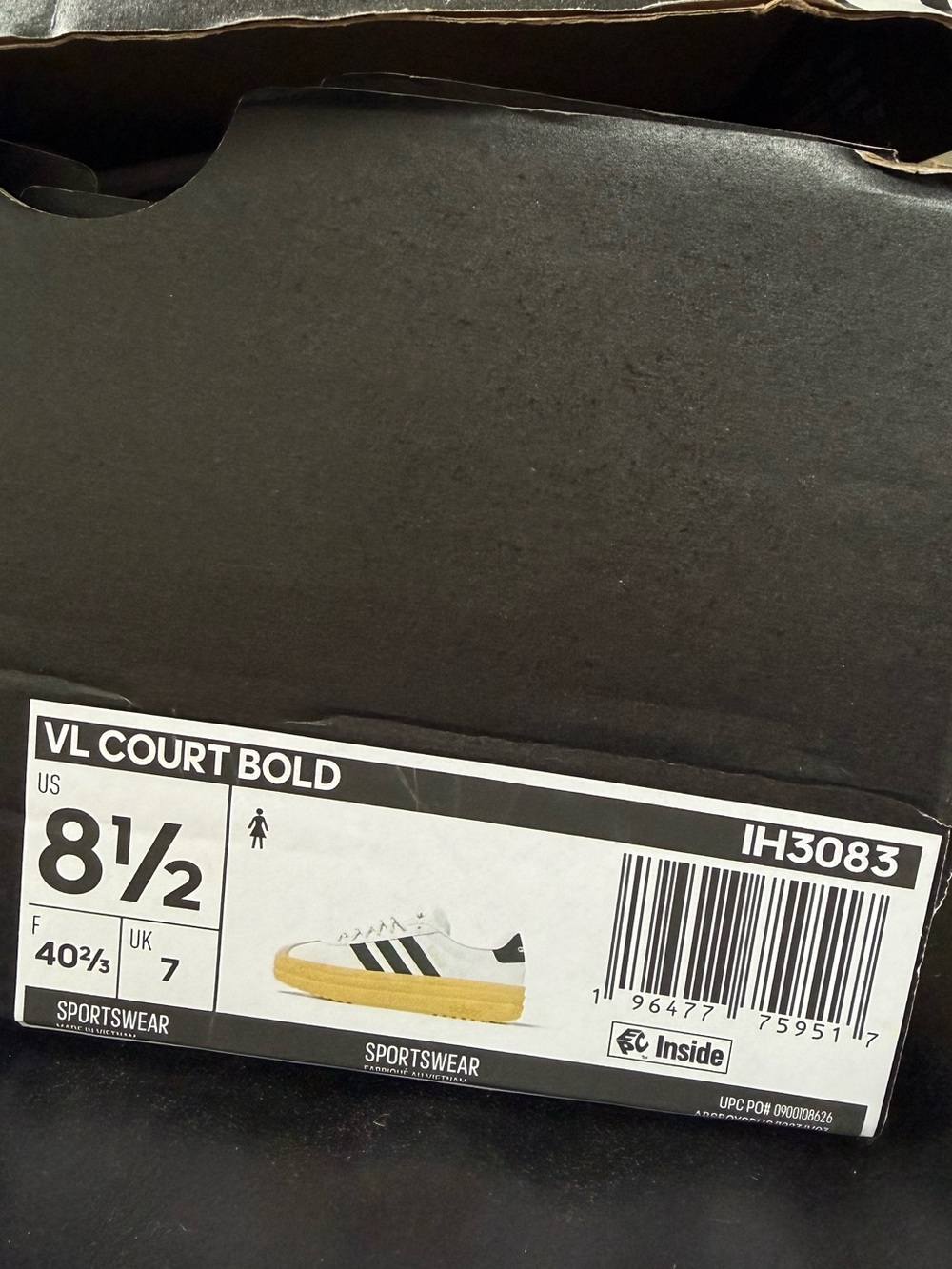 adidas White and Black VL Court Bold Sneakers - Picture 8 of 9